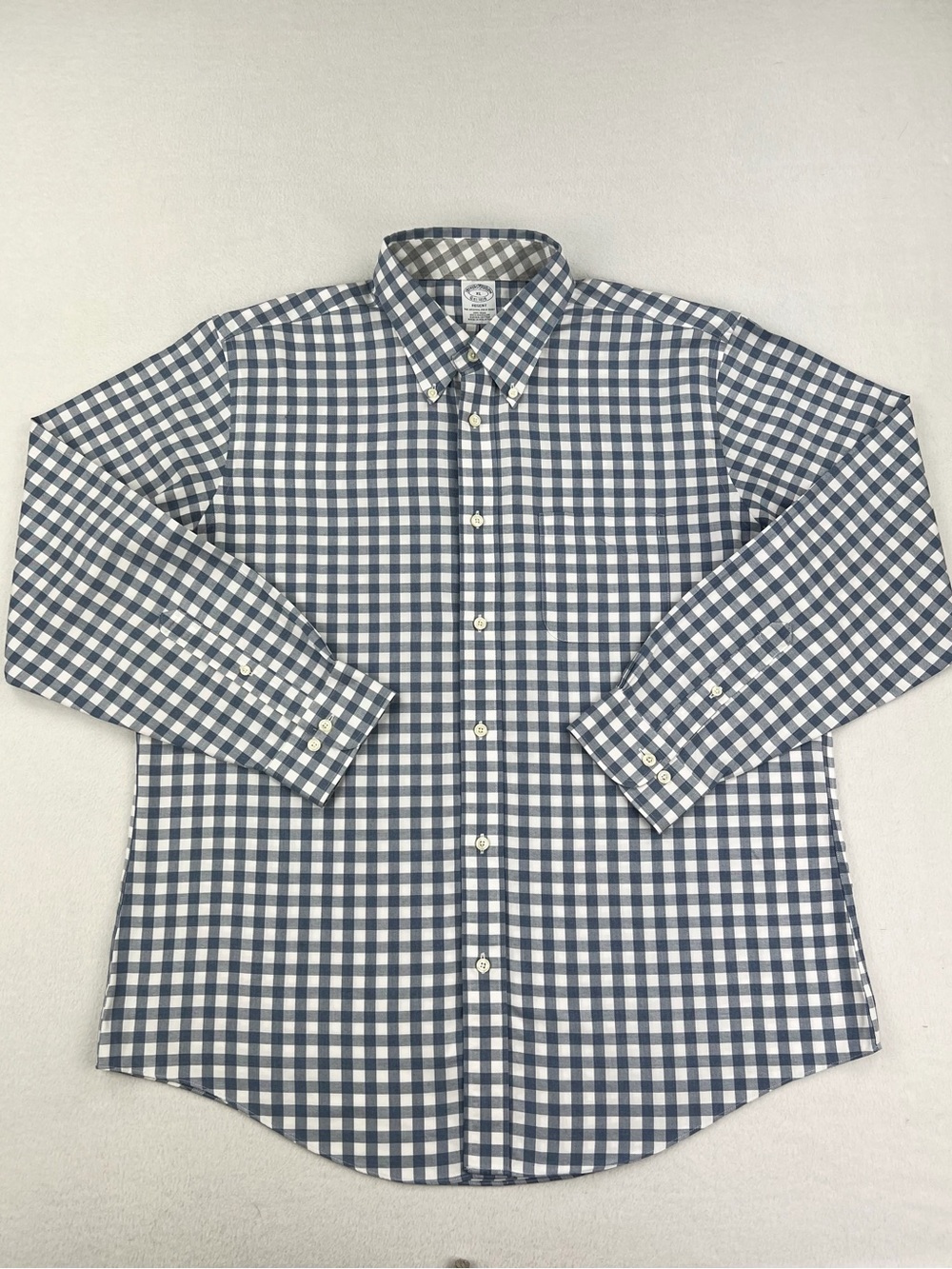 Brooks Brothers Regent Fit Navy White Gingham Burton Down Shirt Men Size XL